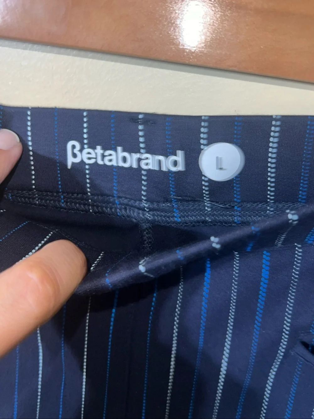 Betabrand Navy and White Pinstripe Dress Pants Large - Picture 2 of 3